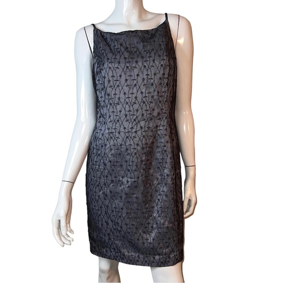 Jones New York Vintage Floral Embroidered Spaghetti Strap Midi Grey Shift Dress - Picture 1 of 8